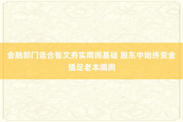 金融部门连合髻文夯实阛阓基础 股东中始终资金插足老本阛阓